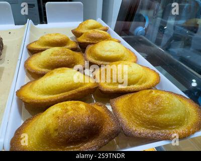Frisch gebackenes goldenes Gebäck in einer Bäckerei Stockfoto