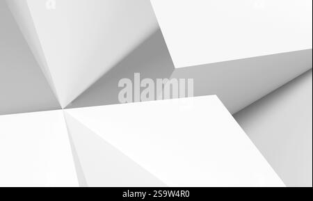 Abstrakter minimaler weißer Hintergrund, geometrisches Muster mit niedrigem Poly. 3D-Darstellung Stockfoto