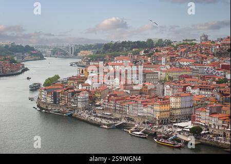 Panoramablick auf Porto, Portugal mit Fluss Douro Stockfoto