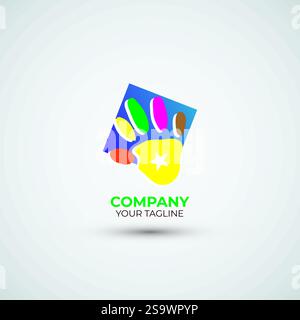 Lustige Kinder-Ikone im Vorschulalter und Kinder-Logo-Vorlage Stock Vektor