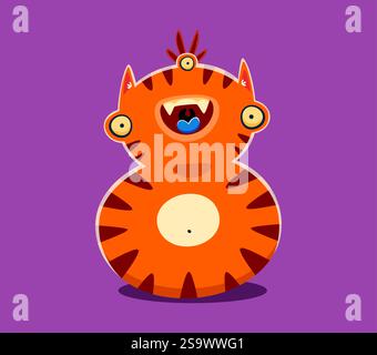 Halloween-Schriftzeichen 8 8 8 gruselige Monster-Figur. Verrückte Alien-Bestie-Schriftart Figur oder Zahl, bizarrer Fantasy-Tiger oder Katzenmonster-Vektor-Person Stock Vektor