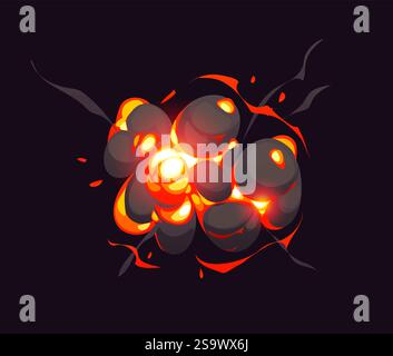 Bomb-Explosion-Effekt mit Wolkenrauch und Feuer für Comic, Vektor-Explosion. Bomb Explosion für den Comic-Effekt von Boom Explode und ener Stock Vektor