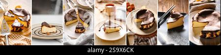 Ein Set leckerer baskischer Käsekuchen auf dem Tisch Stockfoto