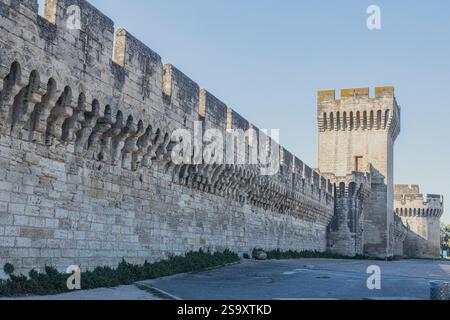 Mauern zum Schutz des Papstpalastes in Avignon in der Provence, Frankreich. Im 14. Und 15. Jahrhundert. Stockfoto