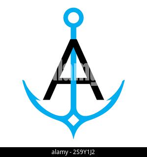 Initial Letter A Anchor Logo Design Konzept für Boot, Schiff, Yacht, Seetransportsymbol Stock Vektor