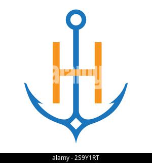 Initial Letter H Anchor Logo Design Konzept für Boot, Schiff, Yacht, Seetransportsymbol Stock Vektor