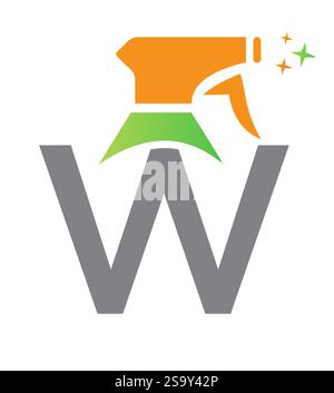 Anfangsbuchstabe W Hausreinigung Logo Konzept mit Hygiene Sprays Symbol Stock Vektor