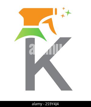 Anfangsbuchstabe K House Cleaning Logo Concept mit Hygiene Sprays Symbol Stock Vektor