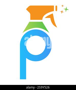 Initial Letter P House Cleaning Logo Concept mit Hygiene Sprays Symbol Stock Vektor