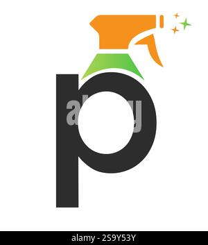 Initial Letter P House Cleaning Logo Concept mit Hygiene Sprays Symbol Stock Vektor