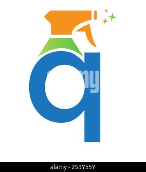 Initial Letter Q House Cleaning Logo Concept mit Hygiene Sprays Symbol Stock Vektor
