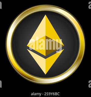 Kryptowährung, goldenes Ethereum-Design. Symbol für virtuelles Geld im Internet Stock Vektor