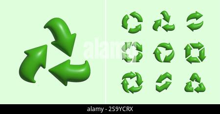 Recycling-Symbole mit gebogenen Pfeilen. Ökologische Nachhaltigkeit, Abfallreduzierung, Öko-Branding. Geeignet für umweltfreundliche Kampagnen, Verpackungen und umweltfreundliche Produkte Stock Vektor