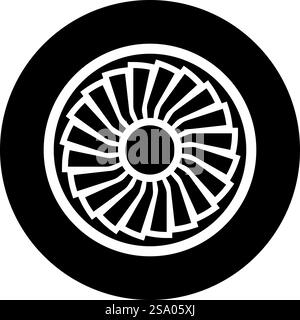 Turbinenflugzeug Turbomaschine Jet Engine Flugzeug Motor Fan Flugzeug Symbol Schwarz Farbe Vektor Illustration Bild flach Stil einfach. Turbinenflugzeug Turbomaschine Düsenflugzeug Flugzeugmotor Lüfterflugzeug Symbol schwarze Farbe Vektor Illustration Bild flache Art Stock Vektor