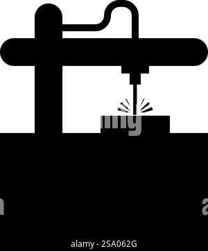 Laser-CNC-Maschine für Gravurgerät Ausrüstung zum Schneiden verwenden Strahl Symbol schwarze Farbe Vektor Illustration Bild flache Art einfach. Laser-CNC-Maschine für Gravurgerät Ausrüstung zum Schneiden verwenden Strahl Symbol schwarze Farbe Vektor Illustration Bild flache Art Stock Vektor