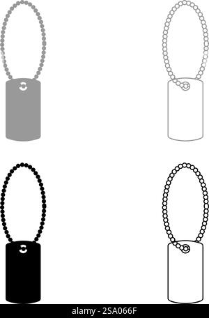 Hund Tag Militär Soldat Tiermarken für Kragen mit Kette Set Icon grau schwarz Farbe Vektor Illustration Bild einfache feste Füllung Umrisslinie dünne flache Art. Hund Tag Militär Soldat Tiermarken für Kragen mit Kette Set Symbol grau schwarz Farbe Vektor Illustration Bild Solid füllen Umriss Linie dünne flache Stil Stock Vektor