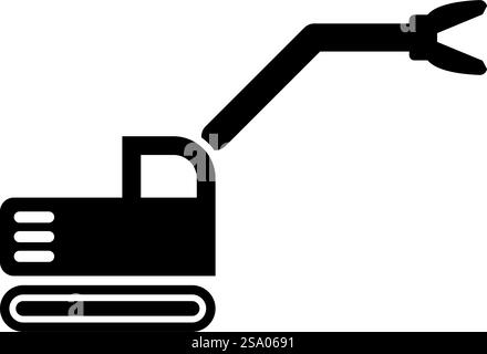 Sloopkraan Baumaschine Abbruch Schneiden Messer Kran LKW Symbol schwarze Farbe Vektor Illustration Bild flache Art einfach. Sloopkraan Baumaschine Abbruch Schneiden Messer Kran LKW Symbol schwarze Farbe Vektor Illustration Bild flache Art Stock Vektor