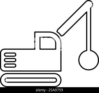 Sloopkraan Baumaschine Abriss Wracking Ball Kran LKW Kontur Umrisslinie Symbol schwarze Farbe Vektor Illustration Bild dünn flache Art einfach. Sloopkraan Baumaschine Abriss Wracking Ball Kran LKW Kontur Umrisslinie Symbol schwarze Farbe Vektor Illustration Bild dünne flache Art Stock Vektor