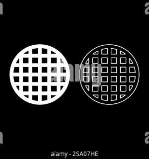 Gittergitter Gitter Gitter Gitter Gitter Gitter Gitter Grill Grillfläche rund Form Set Symbol weiß Farbe Vektor Illustration Bild einfache Vollfüllung Kontur Linie dünn flach Stil. Gitter Gitter Gitter Gitter Gitter Gitter Gitter Grill Grillfläche rund Form Set Symbol weiß Farbe Vektor Illustration Bild Vollflächig Kontur Linie dünn flach Stil Stock Vektor