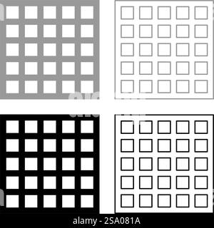 Gitter Gitter Gitter Gitter Gitter Gitter Gitter Grill Grillfläche quadratische Form Set Symbol grau schwarz Farbe Vektor Illustration Bild einfache Vollfüllung Kontur Linie dünn flach Stil. Gitter Gitter Gitter Gitter Gitter Gitter Gitter Grill Grillfläche quadratische Form Set Symbol grau schwarz Farbe Vektor Illustration Bild Vollflächig füllen Kontur Linie dünn flach Stil Stock Vektor