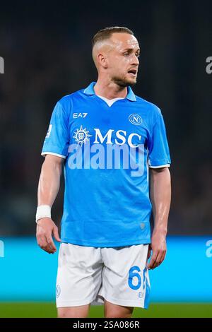 Neapel, Italien. Januar 2025. Stanislav Lobotka von SSC Napoli sieht sich während der Serie A Enilive zwischen SSC Napoli und Juventus FC am 25. Januar 2024 im Stadio Diego Armando Maradona in Neapel an Stockfoto