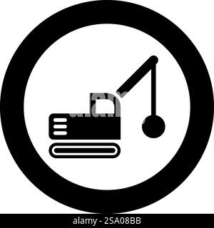 Sloopkraan Baumaschine Abbruch Kugelkran LKW Icon im Kreis Runde schwarze Farbe Vektor Illustration Bild solide Umrissstil einfach. Sloopkraan Baumaschine Abbruch Kugelkran LKW Symbol im Kreis Runde schwarze Farbe Vektor Illustration Bild solide Umrissart Stock Vektor