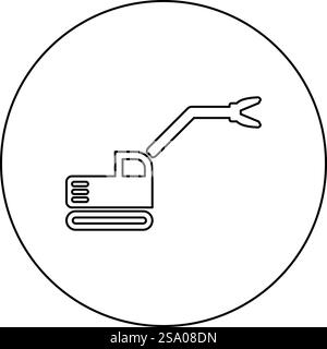 Sloopkraan Baumaschine Abbruch Schneiden Messer Kran LKW Symbol im Kreis rund schwarz Farbe Vektor Illustration Bild Umriss Kontur Linie dünne Stil einfach. Sloopkraan Baumaschine Abbruch Schneiden Messer Kran LKW Symbol im Kreis Runde schwarze Farbe Vektor Illustration Bild Umriss Kontur Linie dünne Stil Stock Vektor