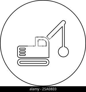 Sloopkraan Baumaschine Abbruch Kugelkran LKW Icon im Kreis Runde schwarze Farbe Vektor Illustration Bild Umriss Kontur Linie dünne Art einfach. Sloopkraan Baumaschine Abbruch Kugelkran LKW Symbol im Kreis Runde schwarze Farbe Vektor Illustration Bild Umriss Kontur Linie dünne Stil Stock Vektor