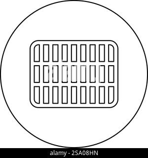 Gitter Gitter Gitter Gitter Gitter Gitter Gitter Grill Grillfläche Rechteck Form Rundheit Symbol im Kreis rund schwarz Farbe Vektor Illustration Bild Umriss Kontur Linie dünn Stil einfach. Gitter Gitter Gitter Gitter Gitter Gitter Gitter Grill Grillfläche rechteckige Form Rundheit Symbol im Kreis rund schwarz Farbe Vektor Illustration Bild Umriss Kontur Linie dünner Stil Stock Vektor