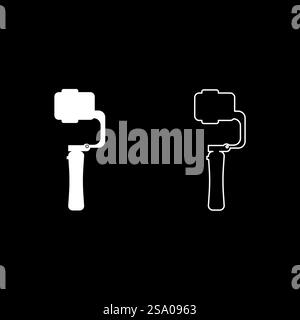 Gimbal mobiler Stabilisator für Smartphone Kamera Handy Steady Cam Set Symbol weiß Farbe Vektor Illustration Bild einfache Vollfüllung Kontur Linie dünn flach Stil. Gimbal mobiler Stabilisator für Smartphone Kamera Handy Steady Cam Set Symbol weiß Farbe Vektor Illustration Bild Vollflächig Kontur Linie dünn flach Stil Stock Vektor
