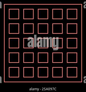 Neon Gitter Gitter Gitter Gitter Gitter Gitter Grill Grillfläche quadratische Form rote Farbe Vektor Illustration Bild flache Art Licht. Neon Gitter Gitter Gitter Gitter Gitter Gitter Grill Grillfläche quadratische Form rote Farbe Vektor Illustration Bild flache Art Stock Vektor
