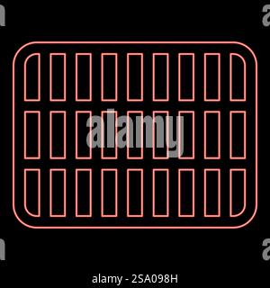 Neon Gitter Gitter Gitter Gitter Gitter Gitter Grill Grillfläche Rechteck Form Rundheit Rot Farbe Vektor Illustration Bild flach Stil Licht. Neon Gitter Gitter Gitter Gitter Gitter Gitter Grill Grillfläche Rechteck Form Rundheit Rot Farbe Vektor Illustration Bild flach Stil Stock Vektor