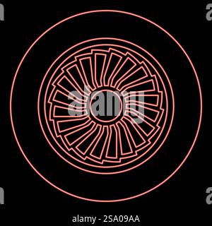Neon Turbinenflugzeug Turbomaschine Jet Engine Flugzeugmotor Fan Flugzeug rote Farbe Vektor Illustration Bild flache Art Licht. Neon Turbinenflugzeug Turbomaschine Jet Engine Flugzeugmotor Fan Plane rote Farbe Vektor Illustration Bild flache Art Stock Vektor