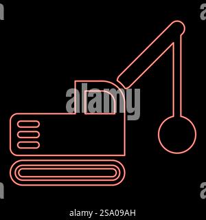 Neon Sloopkraan Baumaschine Abbruch Kugelkran LKW rote Farbe Vektor Illustration Bild flache Art Licht. Neon Sloopkraan Baumaschine Abbruch Kugelkran LKW rote Farbe Vektor Illustration Bild flache Art Stock Vektor