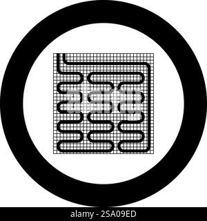 Elektrische Fußbodenheizung warm beheizt Symbol im Kreis rund schwarz Farbe Vektor Illustration Bild solide Umrissstil einfach. Elektrische Fußbodenheizung warm beheizt Symbol im Kreis rund schwarz Vektor Illustration Bild einfarbig Umrissstil Stock Vektor