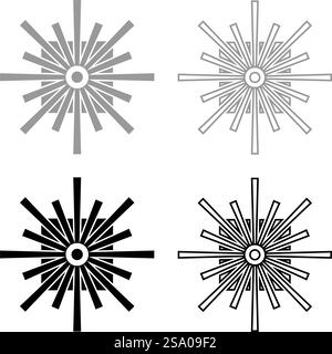 Optischer Steckverbinder Port Glasfaserkabel Laserstrahl Set Symbol grau schwarz Vektor Illustration Bild einfache Vollfüllung Kontur Linie dünn flach Stil. Optischer Steckverbinder Anschluss Glasfaserkabel Laserstrahl Set Symbol grau schwarz Vektor Illustration Bild Vollflächig füllen Kontur Linie dünn flach Stil Stock Vektor