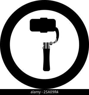 Gimbal mobiler Stabilisator für Smartphone Kamera Handy Steady Cam Symbol im Kreis rund schwarz Farbe Vektor Illustration Bild einfarbig Umriss Stil einfach. Gimbal mobiler Stabilisator für Smartphone Kamera Handy Steady Cam Symbol im Kreis rund schwarz Farbe Vektor Illustration Bild einfarbig Umriss Stil Stock Vektor