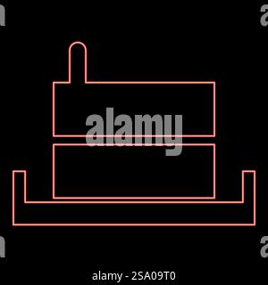 Neon Mühlstein manuell alte Steinmühle Mehl Produktion Schleifkorn mit Griffhalter rot Farbe Vektor Illustration Bild flache Art Licht. Neon Mühlstein manuelle alte Steinmühle Mehl Produktion Schleifkorn mit Griffhalter rote Farbe Vektor Illustration Bild flache Art Stock Vektor