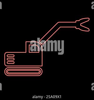 Neon Sloopkraan Baumaschine Abbruch schneiden Messer Kran LKW rote Farbe Vektor Illustration Bild flache Art Licht. Neon Sloopkraan Baumaschine Abbruch schneiden Messer Kran LKW rote Farbe Vektor Illustration Bild flache Art Stock Vektor