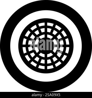 Kanalluke Mannloch Abdeckung Symbol im Kreis rund schwarz Farbe Vektor Illustration Bild Solid Umriss Stil einfach. Kanalluke Mannloch Abdeckung Symbol im Kreis Runde schwarze Farbe Vektor Illustration Bild solide Umrissstil Stock Vektor