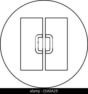 Doppeltür Ausgang Tür Symbol im Kreis rund schwarz Farbe Vektor Illustration Bild Umriss Kontur Linie dünn Stil einfach. Doppeltür Ausgang Türöffnung Symbol im Kreis rund schwarz Vektor Illustration Bild Umriss Kontur Linie dünn Stil Stock Vektor