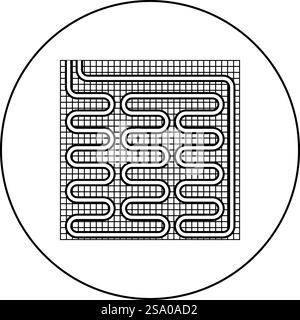 Elektrische Fußbodenheizung warm beheizt Symbol im Kreis rund schwarz Farbe Vektor Illustration Bild Umriss Kontur Linie dünn Stil einfach. Elektrische Fußbodenheizung warm beheizt Symbol im Kreis rund schwarz Farbe Vektor Illustration Bild Umriss Kontur Linie dünne Stil Stock Vektor