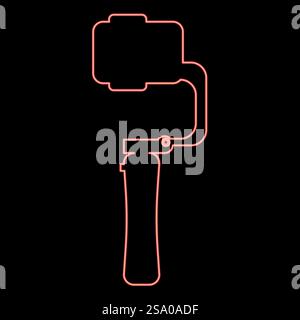 Neon Gimbal mobiler Stabilisator für Smartphone Kamera Handy stationäre Kamera rote Farbe Vektor Illustration Bild flache Art Licht. Neon Gimbal mobiler Stabilisator für Smartphone Kamera Handy stationäre Kamera rote Farbe Vektor Illustration Bild flach Stil Stock Vektor