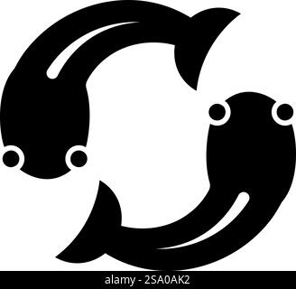 Fisch Goby zwei Bewegungen im Kreis Symbol Schwarz Farbe Vektor Illustration Bild flach Stil einfach. Fisch Goby zwei Bewegungen im Kreis Symbol Schwarz Farbe Vektor Illustration Bild flach Stil Stock Vektor