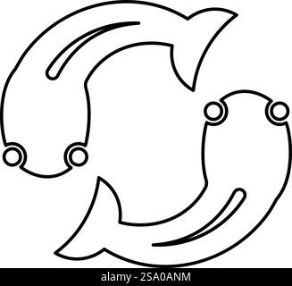 Fisch Goby zwei Bewegungen in Kreis Kontur Umriss Linie Symbol Schwarz Farbe Vektor Illustration Bild dünn flach Stil einfach. Fisch Goby zwei Bewegungen in der Kreiskontur Umrisslinie Symbol Schwarz Farbe Vektor Illustration Bild dünn flach Stil Stock Vektor