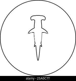 Hai Hammer Kopf Symbol im Kreis rund schwarz Farbe Vektor Illustration Bild Umriss Kontur Linie dünne Stil einfach. Hai Hammerkopf Symbol im Kreis rund schwarz Farbe Vektor Illustration Bild Umriss Kontur Linie dünne Stil Stock Vektor