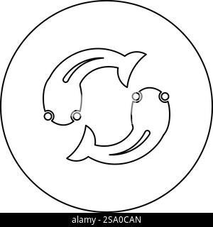 Fisch Goby zwei Bewegungen im Kreis Symbol im Kreis rund schwarz Farbe Vektor Illustration Bild Umriss Kontur Linie dünn Stil einfach. Fisch Goby zwei Bewegungen im Kreis Symbol im Kreis rund schwarz Farbe Vektor Illustration Bild Kontur Linie dünn Stil Stock Vektor