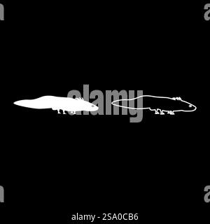 Axolotl ambystoma mexicanum Ansicht Seite Set Symbol weiß Farbe Vektor Illustration Bild einfache Vollfüllung Kontur Linie dünn flach Stil. Axolotl ambystoma mexicanum Ansicht Seite Set Symbol weiß Farbe Vektor Illustration Bild Vollflächig füllen Kontur Linie dünn flach Stil Stock Vektor