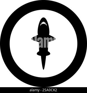 Haifischsymbol im Kreis rund schwarz Farbe Vektor Illustration Bild einfarbig Kontur Stil einfach. Hai-Symbol im Kreis rund schwarz Vektor-Illustration Bild durchgezogener Konturstil Stock Vektor