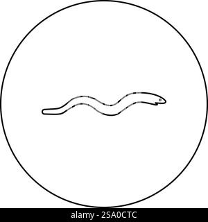 Aal Fisch Schlange Form Meeresfrüchte Konzept Symbol im Kreis rund schwarz Farbe Vektor Illustration Bild Umriss Kontur Linie dünne Art einfach. Aal Fisch Schlange Form Meeresfrüchte Konzept Icon im Kreis Runde schwarze Farbe Vektor Illustration Bild Umriss Kontur Linie dünne Stil Stock Vektor